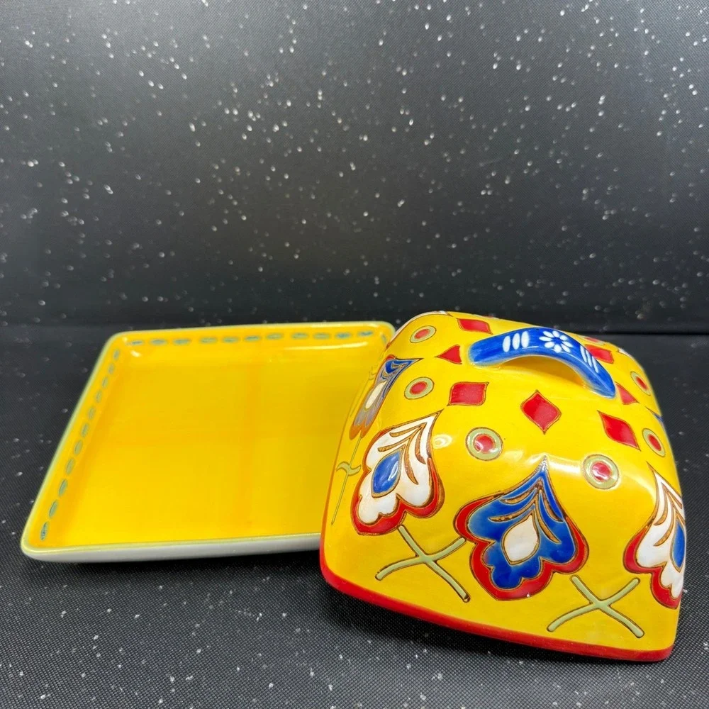 Dutch Wax Coastline Imports Handpainted Ceramic Butter Dish Cheese Container